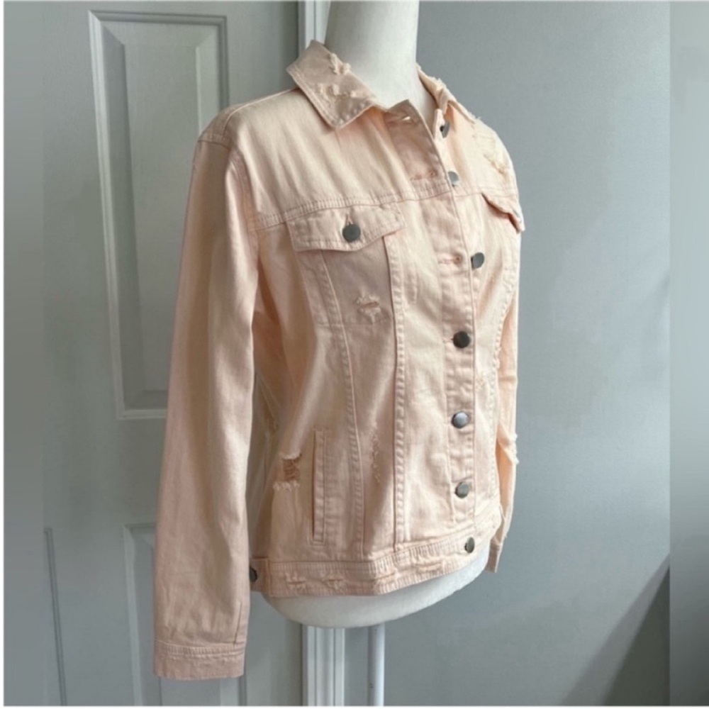 RACHEL Rachel Roy Blush Deconstructed Denim Jacket Size XS - Picture 5 of 10